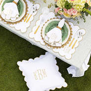 khaki scalloped placemat and pillow sham