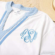 close up of monogrammed seersucker accent cover up