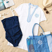 personalized seersucker accent cover up outfit with swimsuit