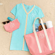 monogrammed ocean accent cover up outfit with waterproof bags