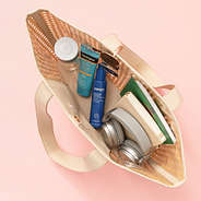 inside of monogrammed caning tote bag