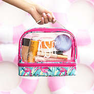 dual compartment cosmetic bag in hand