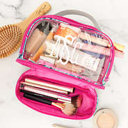 dual compartment cosmetic bag opened