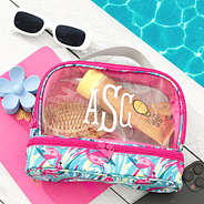 dual compartment cosmetic bag with pool essentials