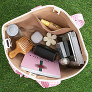 Open pink gingham tote inside shot