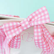 Pink gingham tote bag detail shot