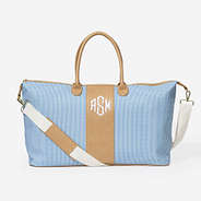 Monogrammed Seersucker Weekender in navy