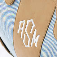 Navy seersucker weekender detail shot