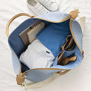 navy seersucker weekender inside shot