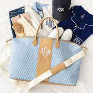 navy seersucker weekender spill shot