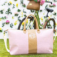 pink seersucker weekender with bike