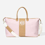 Monogrammed Seersucker Weekender in Pink Seersucker