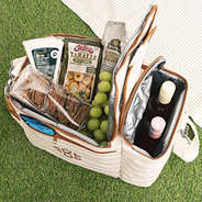 khaki stripes personalized dual compartment cooler packed with food