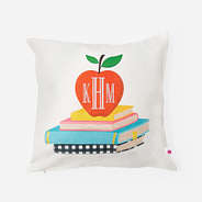 monogrammed teacher pillow sham in apples and books