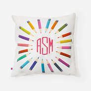 monogrammed teacher pillow sham in colored pencils
