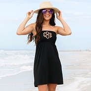 black monogrammed beach cover up with fedora
