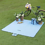 navy seersucker monogrammed picnic blanket spread out