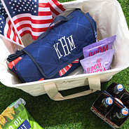 patriotic bows picnic blanket in market basket