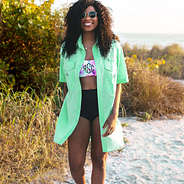 mint fishing shirt at the beach