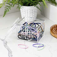 clear acrylic cotton ball holder with hair ties