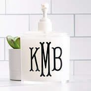 monogrammed clear soap dispenser with black monogram