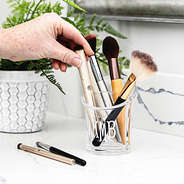 clear makeup brush holder with brushes