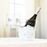 Personalized acrylic champagne glass on table wedding