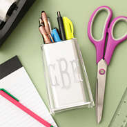 silver pen holder flatlay