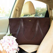 brown suede tote in car