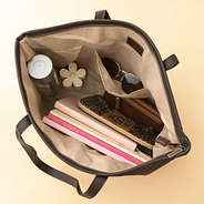 brown suede tote inside shot