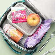 inside of neoprene lunch bag in teal