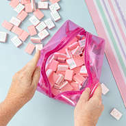 inside of clear hot pink mahjong tile bag