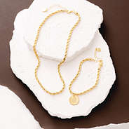 gold monogrammed twisted rope bracelet and necklace