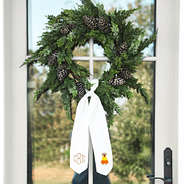 puppy candy corn fall wreath sash on door