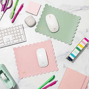 pink and mint scalloped mouse pad flatlay office desk