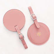 personalized luggage tag in pink front and back