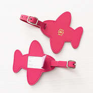 hot pink monogrammed luggage tag front and back