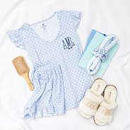 blue shells heatless curls set flaltay with ruffle pajamas