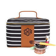 monogrammed train case in black and white stripe