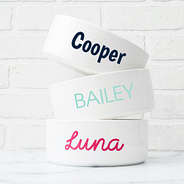 white ceramic pet bowl trio stacked