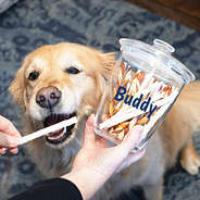 pet treat container with dog