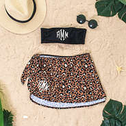 black monogrammed bandeau with cheetah sarong