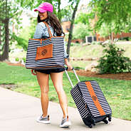 monogrammed overnight striped bag and carry-on suitcase