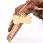 gold dog tag on driftwood