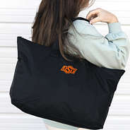 duffel bag on shoulder