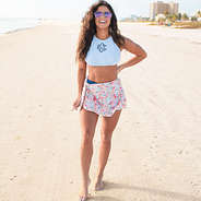 navy seersucker high neck bikini top with coral floral sarong single