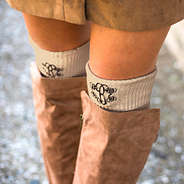 oatmeal monogrammed tall knee socks with riding boots