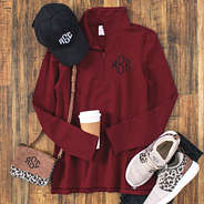 crimson monogrammed pullover sweatshirt ootd