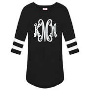 black varsity t-shirt with white stripes