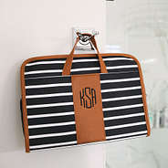 monogrammed black and white striped toiletry bag